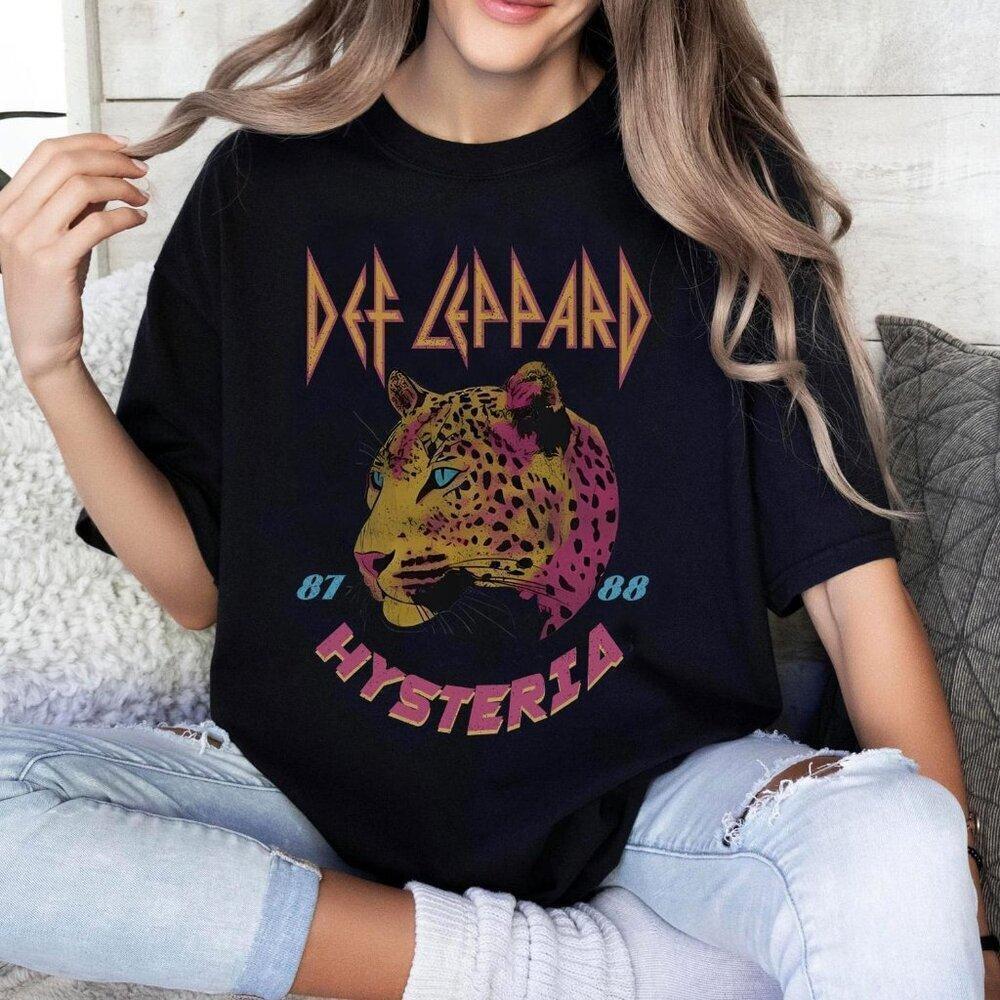 80S Rock Band Tee, Def Leppard Tshirt Rock And Roll Leopard Retro